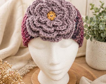 Crochet Flower Headband | Textured Boho Ear Warmer, Cottagecore Hair Accessory