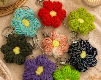 Crochet Flower Keychain | Chunky Yarn Boho Bag Charm | Colorful Handmade Accessory