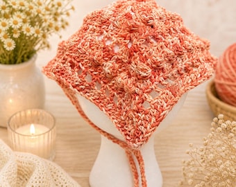Crocheted Cotton Bandana | Openwork Boho Summer Head Scarf, Adjustable Tie Headband