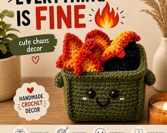 Handmade Crochet Dumpster Fire Decor | Emotional Support Desk Item
