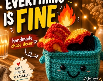 Crochet Dumpster Fire Basket | Handmade Chaos Decor, Relatable Humor Gift
