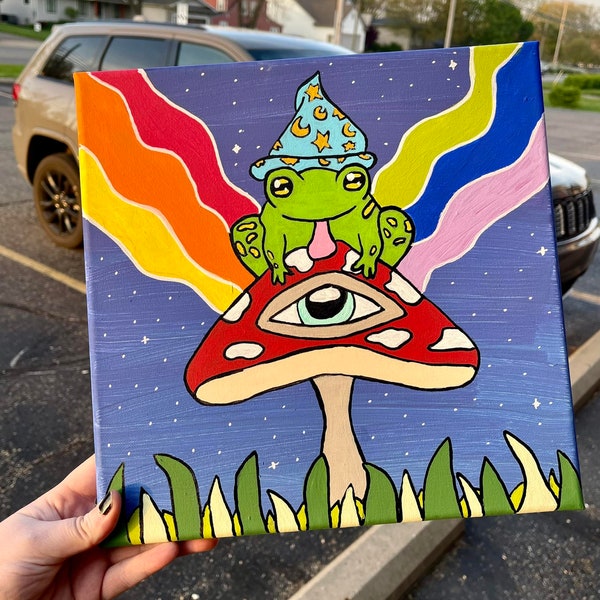 Hand Painted Frogizzard The Wizard Canvas Art - Magical Home Decor