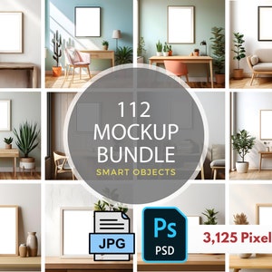 112 Frame Mockup Set, Photoshop PSD Smart Object, JPG, Interior Posters, Print Office Cafe, Boho Mockup, Modern Interior, Wall Mockup Bundle