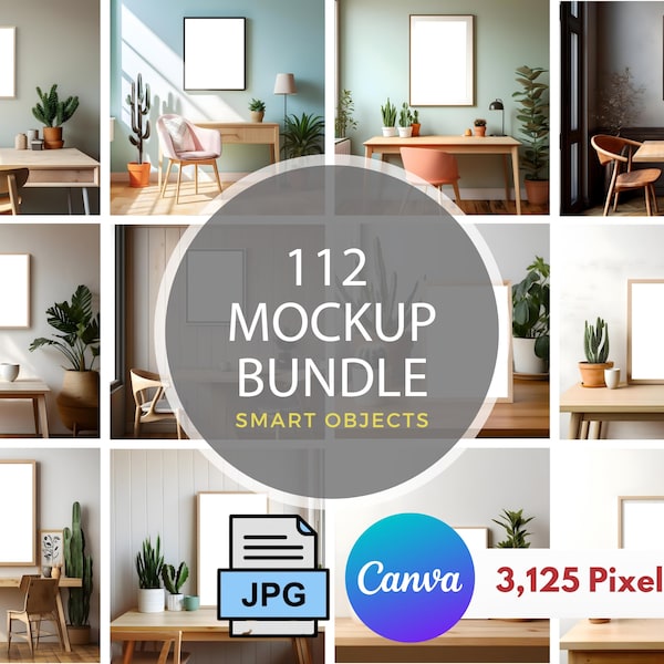 112 Single Frame Mockup Set, Interior Poster, JPG, Smart Canva Template, Print Office Cafe, Boho Mockup, Interior Mockups, Styled Mockups