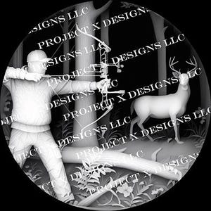 Arquivo laser para caça de arco 3D, relevo para gravação, download digital, arte de caça de veados de cauda branca, roteador CNC, mapa de profundidade em escala de cinza