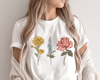 Custom Birth Month T-shirt Birth Flower Sweater, Birth Flower T-shirt, Flower Sweatshirt, Personalized Mom Gift, Custom Flower Shirt