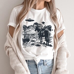 Ufo Western Shirt, Retro T-Shirt, Vintage Cowboy TShirt, Rodeo T Shirt, Wild West Shirt, Trendy Western Shirt