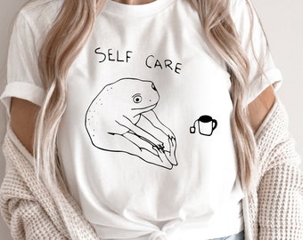 Funny Frog Self Care T-Shirt, Funny Frog Self Care Retro T-Shirt,Birthday Gift For Her, Cottagecore Frog T-Shirt, Positive Vibe Tees