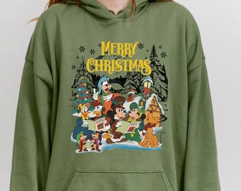 Vintage Merry Christmas Mickey and Friends Sweatshirt, Disney Christmas Hoodie, Mickey's Very Merry Christmas Party,Disneyland Christmas Tee