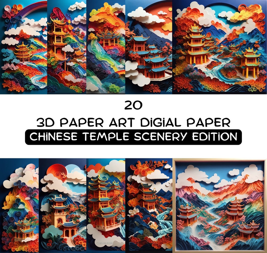 3D Paper Art Chinese Landscape Digital Paper for Crafts Etsy