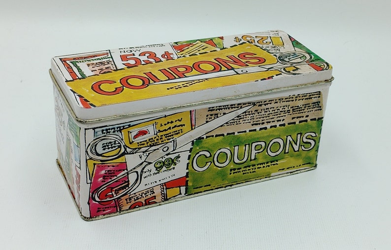 Vintage 1981 Coupon Tin Box image 1