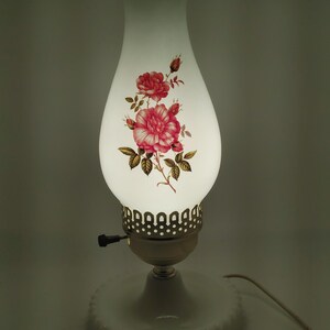 Vintage Floral Hurricane Hobnail White Milk Glass Electric Lamp