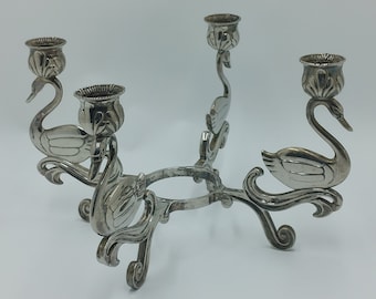 Vintage Silverplated Candleholder with Four Swans