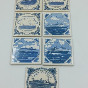 Vintage Delft Holland Tile Coasters Cork Back Set of 7