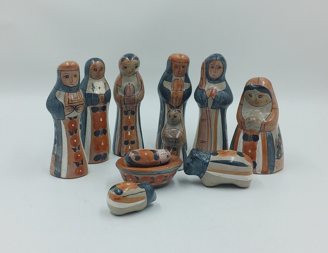 Vintage Pottery Folk Art Nativity Set Etsy