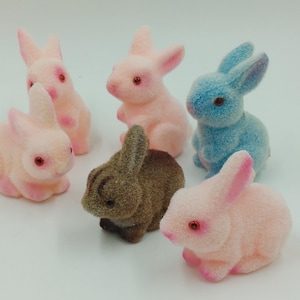 Vintage Flocked Pastel Easter Bunny Set of 6