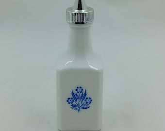 Vintage Glass Blue Cornflower Vinegar Cruet With Lid