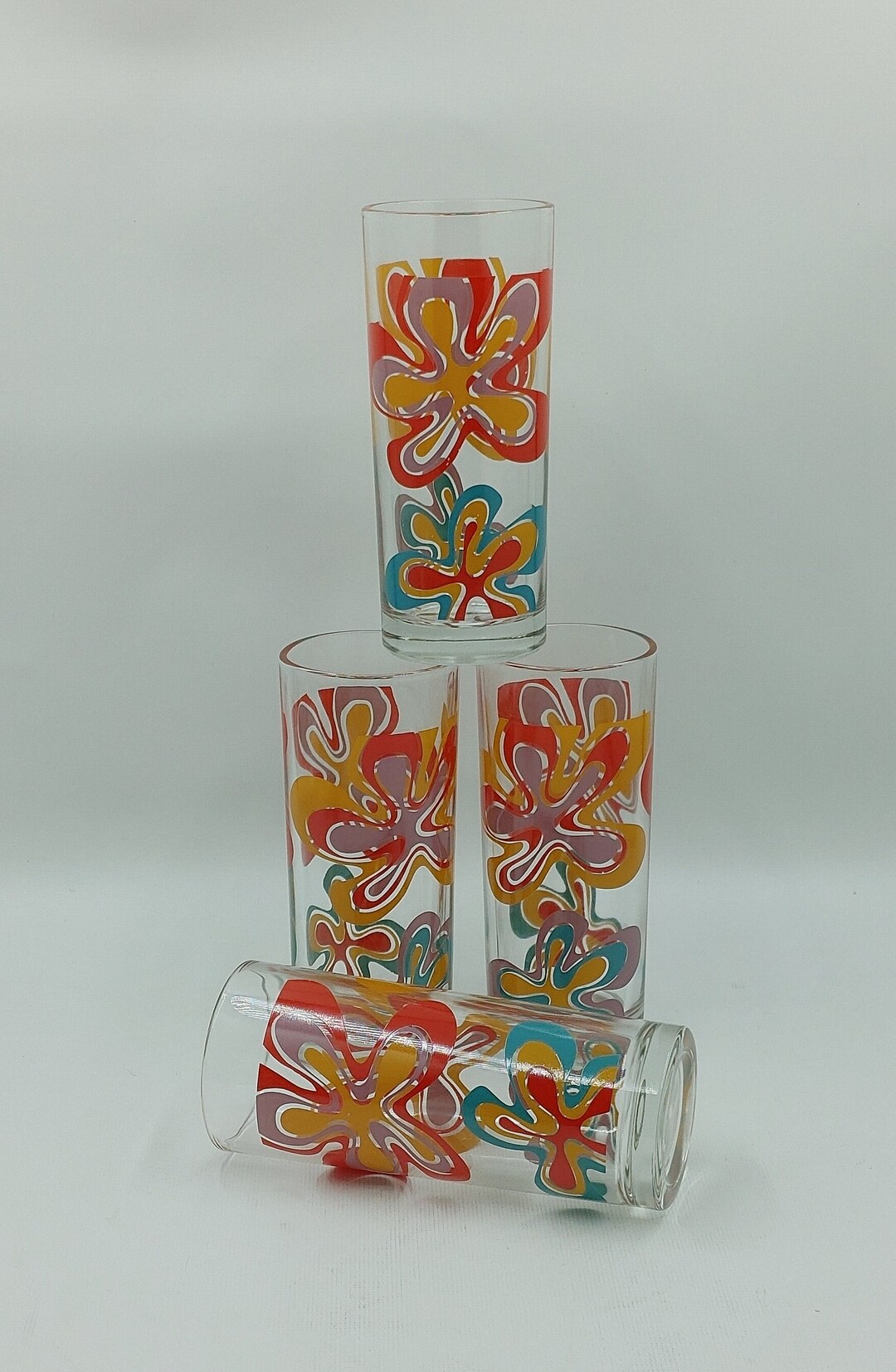 Vintage Retro Flower Drinking Glasses Etsy