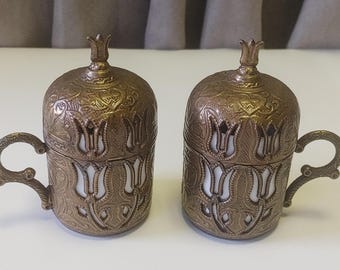 Vintage Metal Turkish Coffee Cups Set