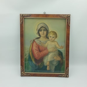 Vintage Wood Framed Madonna and Child