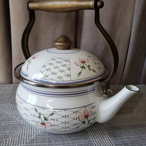 Vintage White Enamel Tea Kettle