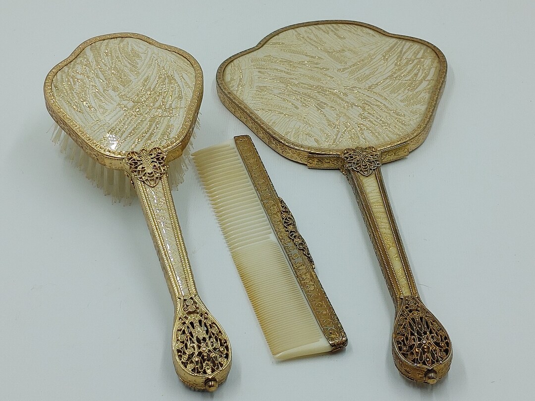 Vintage Vanity Set Hand Mirror and Hairbrush Combo Etsy