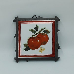 Vintage Cast Iron and Ceramic Tile Trivet