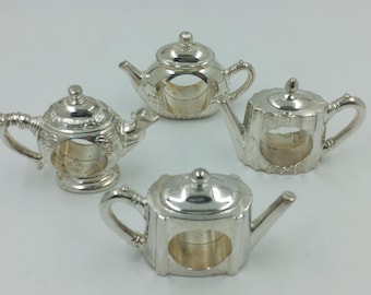 Vintage 1994 Silver Plated Godinger Teapot Napkin Holders Set of 4