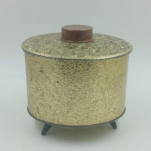 Vintage Light Round Metal Tin with Lid