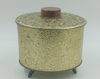 Vintage Light Round Metal Tin with Lid
