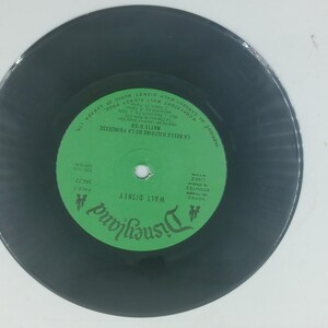 May include: A black vinyl record with a green label featuring the text "Disneyland" and "WALT DISNEY". The label also includes French text, including "LA BELLE HISTOIRE DE LA PRINCESSE".