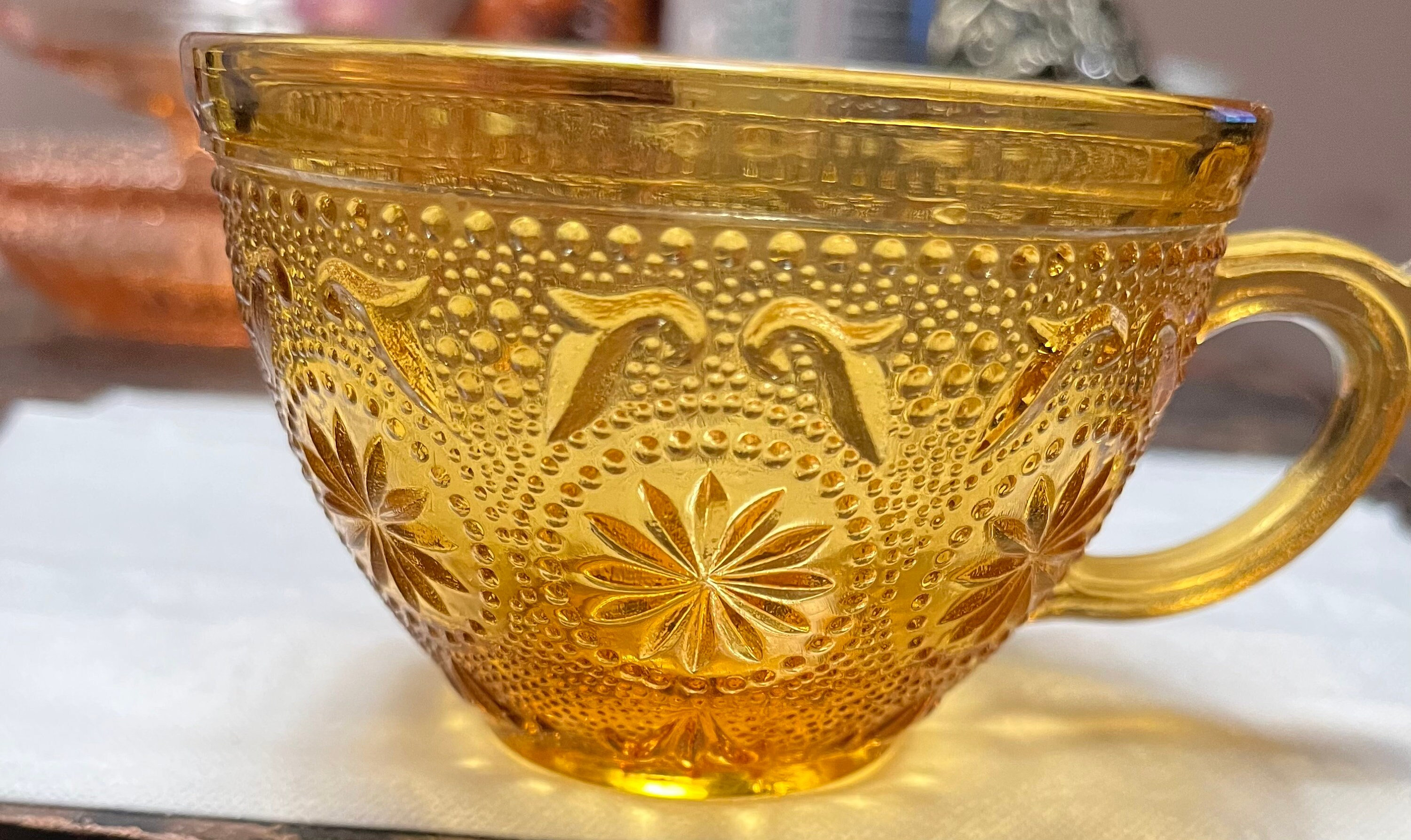 vintage indiana amber glass punch bowl cup, image size:3000x1786