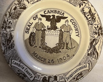 1954 Cambria County of PA sesquicentennial plate, seal of cambria county