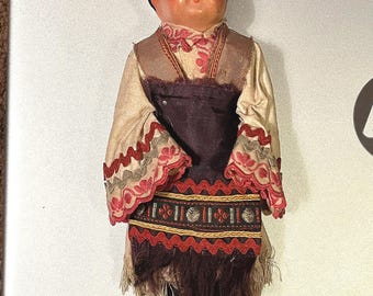 vintage hungarian doll 7&quot; composite fabric