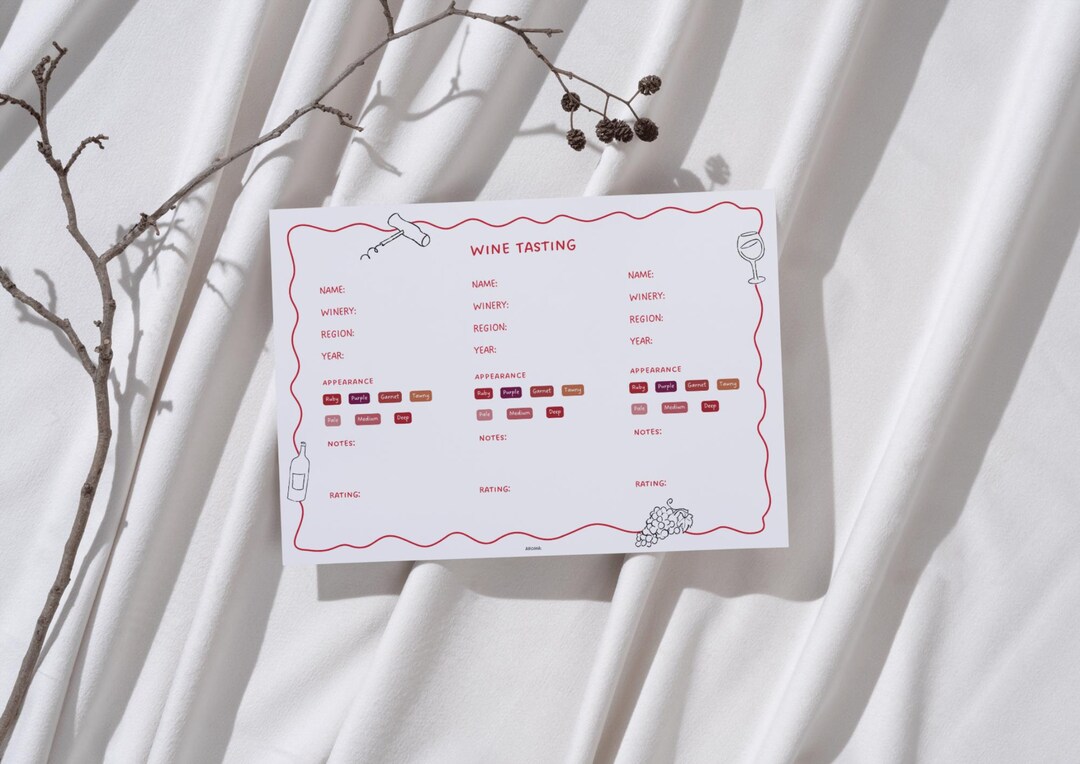 Red Wine Tasting Sheet for Wine Tasting Night, Tasting Notes, Aesthetic ...