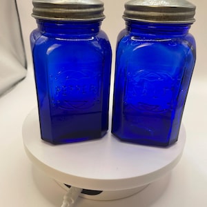 Vintage Cobalt Blue Glass Salt & Pepper Shakers – 4.5” Tall, 2.5” Square