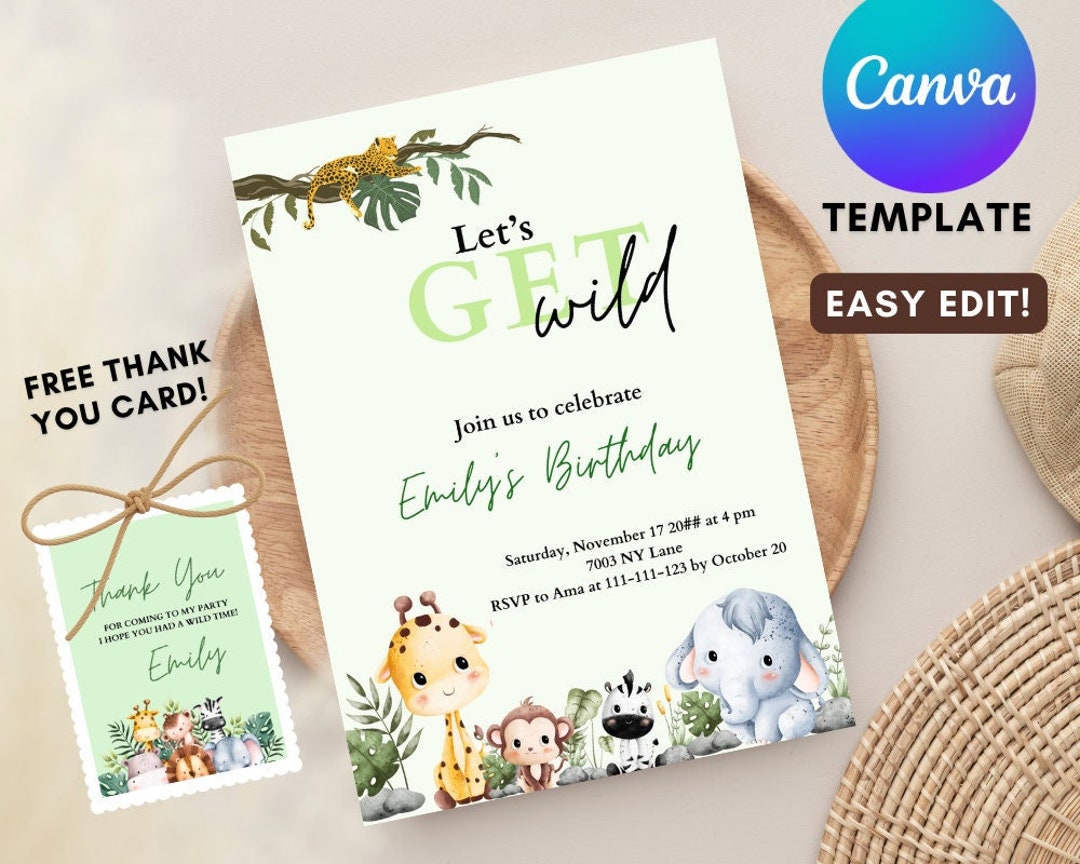 Birthday Party Invitation Jungle Theme Birthday Invitation Etsy