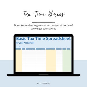 Basic Tax Time Spreadsheet for your Accountant Template Microsoft Excel Record Keeping for your End of Financial Year Tax Return
