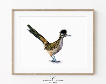 Roadrunner Art Print | Nature Art| Bird Art | Dessert Art | Roadrunner Painting | Texas Birds | Western Art | Road Runner | Ornithology