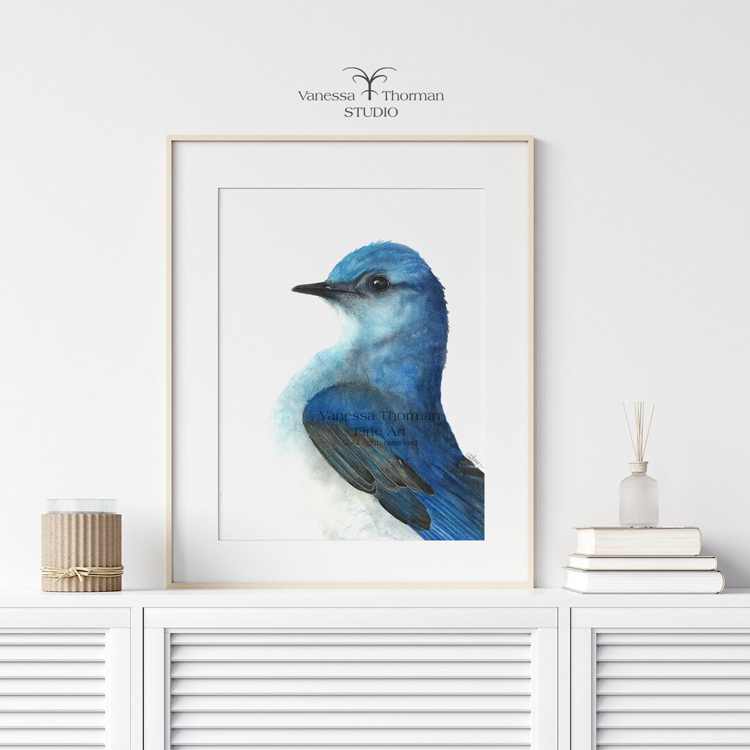 Blue Bird Art Print Blue Bird Print Watercolor Bird Blue - Etsy