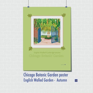 Póster del Jardín Botánico de Chicago, Jardín Amurallado Inglés - Otoño. Serie de jardines de las cuatro estaciones 3/4.