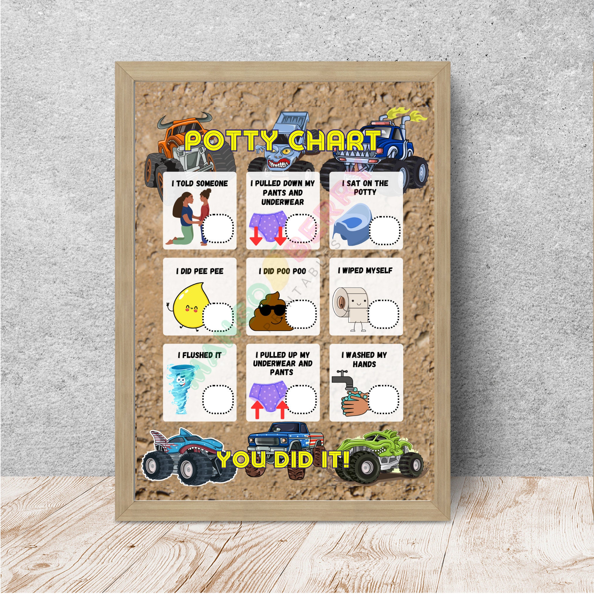 Printable Monster Truck Potty Chart, Toddler Reward Chart, Kids Routine ...