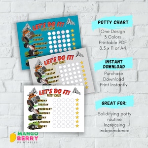 Printable Potty Chart, Toddler Reward Chart, Kids Routine Chart, Child Behavior Chart, Monster Truck Potty Chart, Instant Download