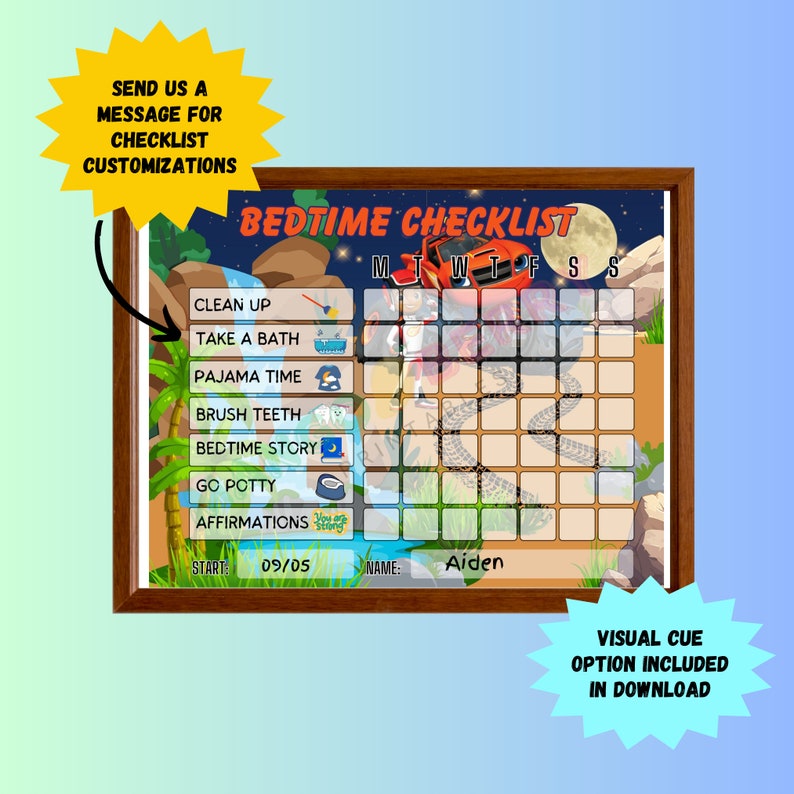 Printable Kids Bedtime Checklist, Child Bedtime Routine Chart, Toddler ...