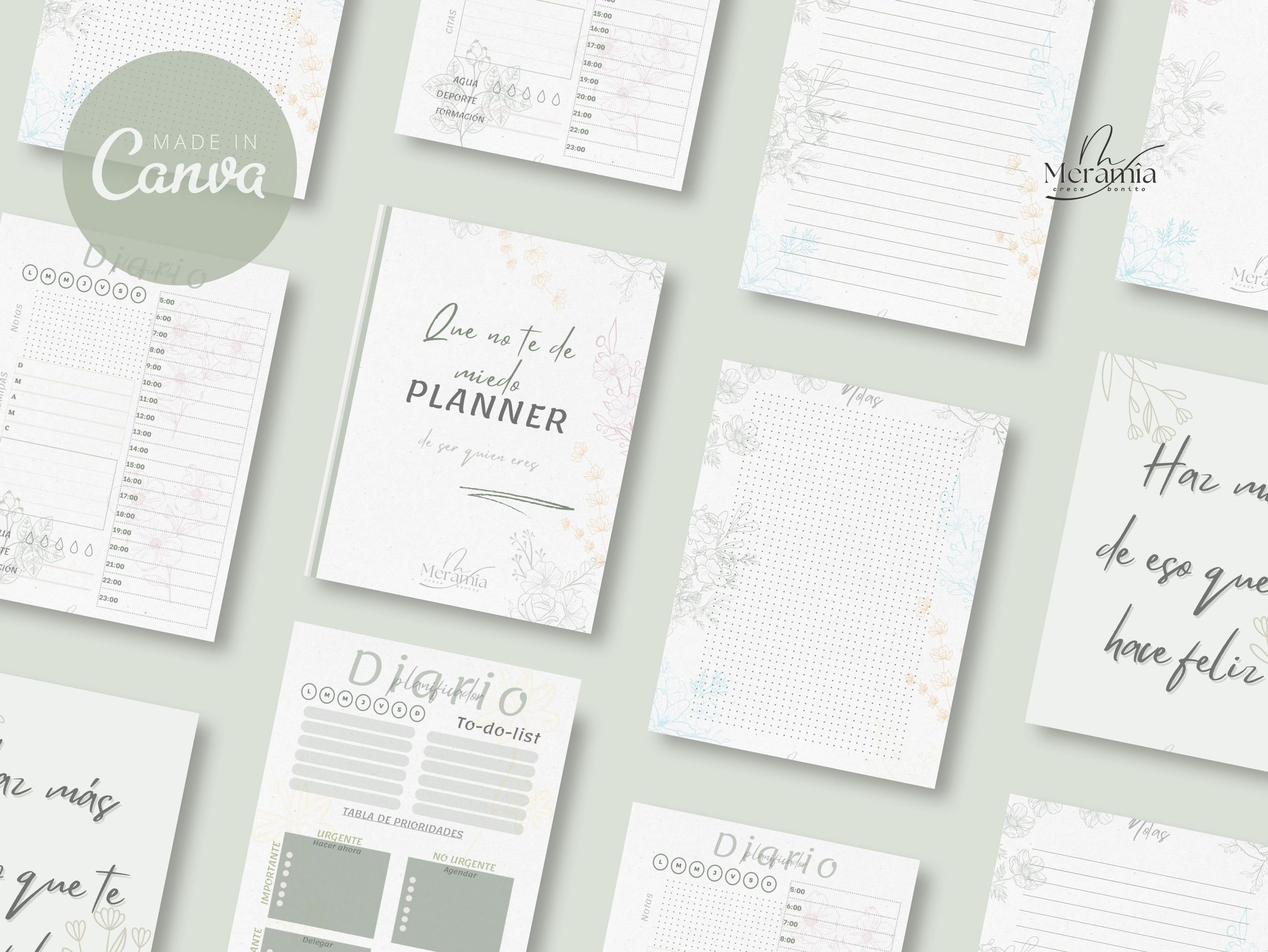 Daily Planner Pdf Editable in Canva, Planner in Spanish, Daily Planner