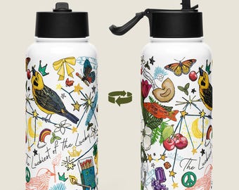 Aquarius Stars 32 oz Insulated Water Bottle w/ Leakproof Straw Lid