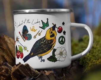 Aquarius Stars Enamel Camp Mug | Sturdy Camping Coffee Cup | Cosmic-Themed Mug | Soup Mug w/ Handle | Hot Chocolate Campfire Cup