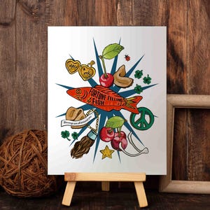Lucky Charms – Wander Walls Art Print | Cherries, Wishbones, 4-leaf Clovers, Fortune Telling Fish Peace Sign & Good Luck Charms Wall Art