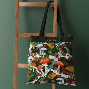 Red Mushroom Tote w/ Inside Pocket - Weekender | Outdoor Market Shopping | Carry-All for Picnics & Pet Gear | Reusable Fabric Bag
