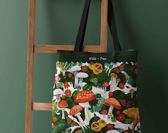 Red Mushroom Tote w/ Inside Pocket - Weekender | Outdoor Market Shopping | Carry-All for Picnics & Pet Gear | Reusable Fabric Bag